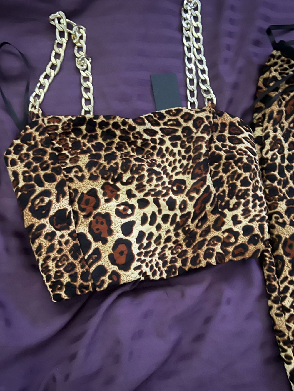Leopard Print Chain Strap top and matching midi skirt- Brown Black Cream